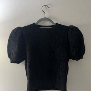 Alice + Olivia Ciara Puff Sleeve Sparkly Black Sweater Top